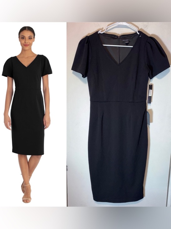 Maggy London Dresses & Skirts - Maggy London Black V Neck Short Flutter Sleeve Claudia Sheath Dress Size 4